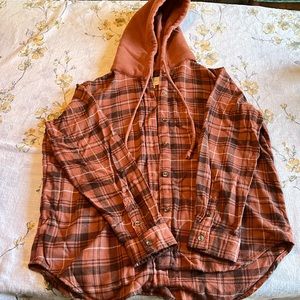 American Eagle Hooded Plaid Flannel Shirt Size XS - Oversized